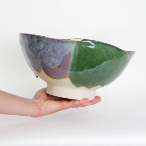 grand saladier vert violet fait main artisanat