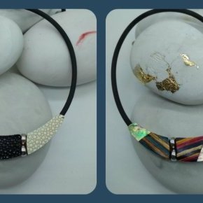 Collier galuchat bois lamé collé ormeaux bretagne Abalone nll zélande