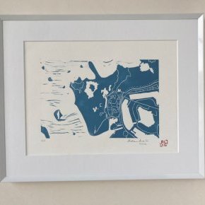 2020 Atelier Alexandra G Linogravure SaintMalo Bleu Encadre