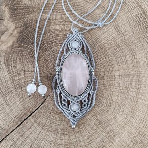 4 Sautoir quartz rose ovale