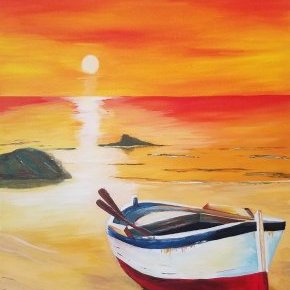 2022 Barque au coucher de soleil Acrylique 50x40