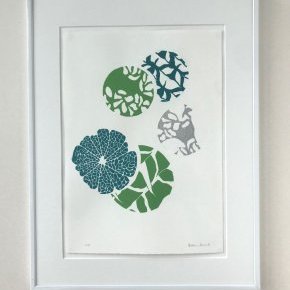 2021 05 Atelier Alexandra G Linogravure Composition Elengi Bleu Vert GdCadre