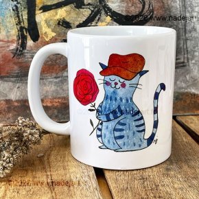 mug chat bleu fleur cote2