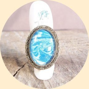 bague ovale vintage ajustable vintage bleue