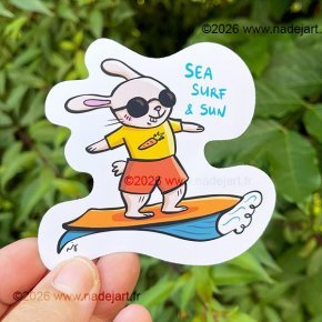 grand sticker artiste independant lapin surf