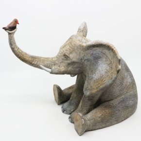 Elephant Seraphin et oiseau 01 patine acryliq