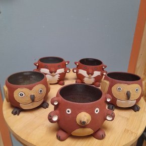 3 tasses renard chouette ours brun