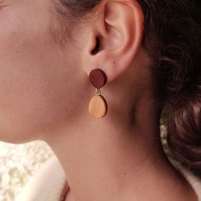 RUBA boucles d oreilles bois reccylé argent925 asymetrique2 1