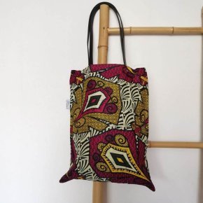 8 Tote bag reversible wax senegalais rose anse en cuir face