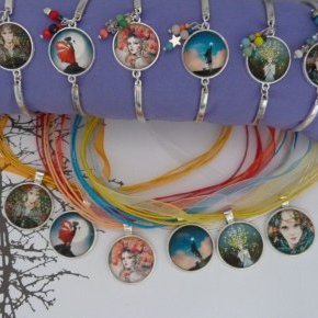 21 Ensemble parures romantiques collier bracelets cabochons