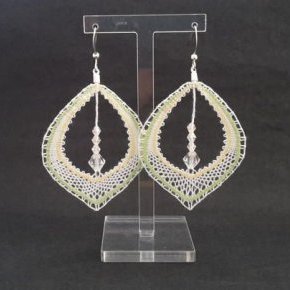 10 dentelle aux fuseaux boucle doreille goutte vert jaune rc